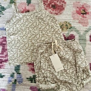 Jamie Kay Floral Kids Matching Set in Cream and Tan